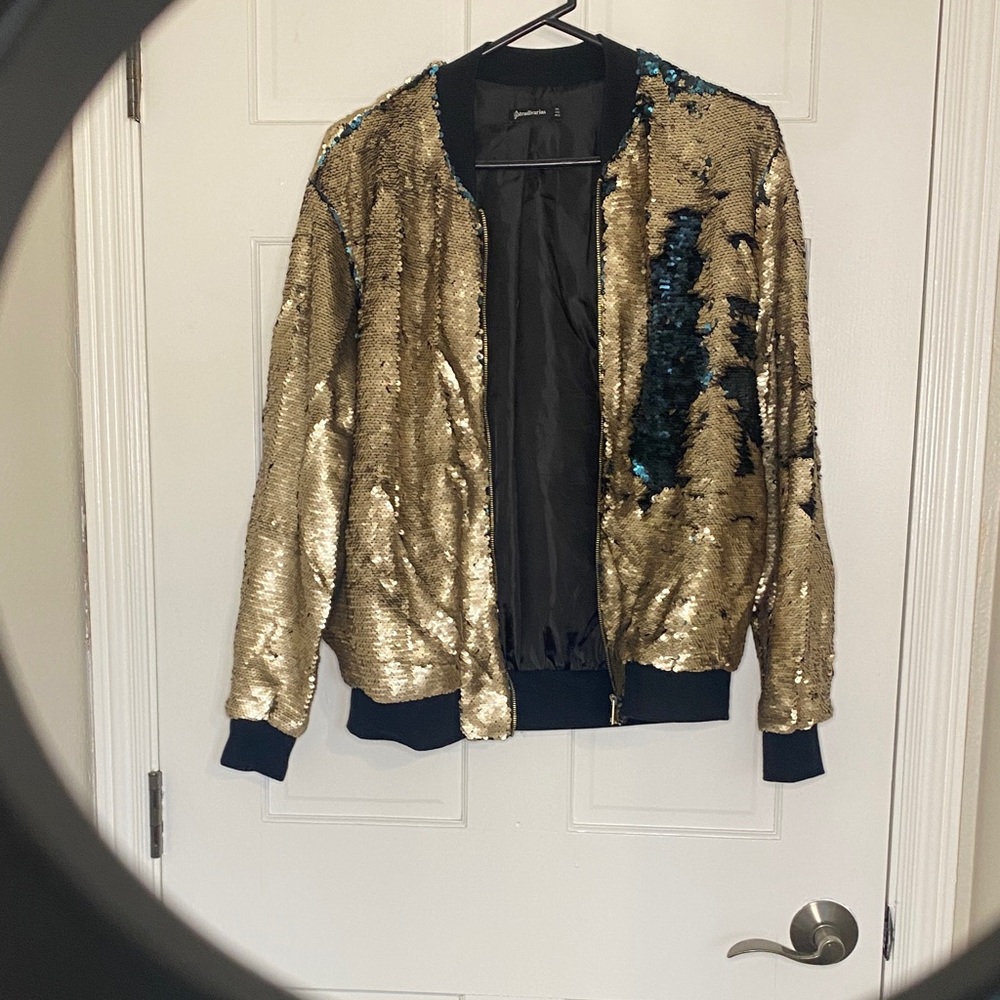 Gold Sequin Bomber Jacket